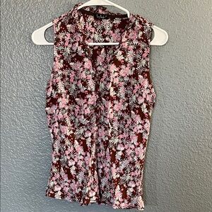 Loco Lindo Floral Sleeveless Blouse in Pink and Brown